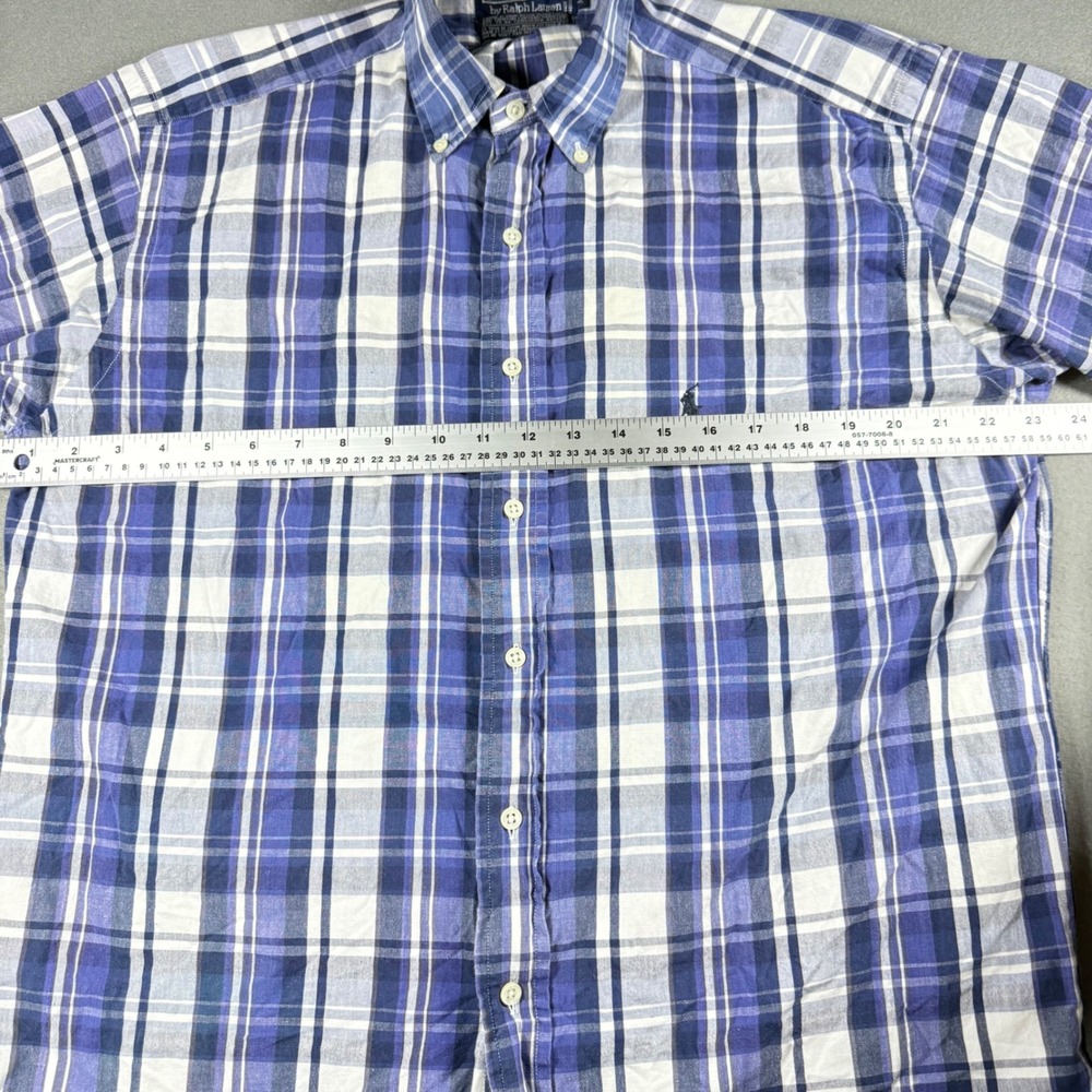 VTG Polo Ralph Lauren Hand Woven Medium Plaid Blue White Made in Canada - Picture 8 of 11